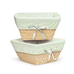 Natural Woven Basket Set with Sage Gingham Liners