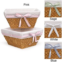 Honey Woven Basket Set with Liner and Ribbons