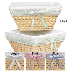 Natural Woven Basket Set with Liner and Ribbons