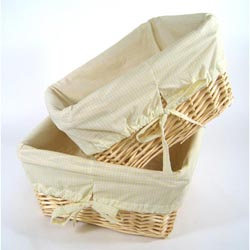 Natural Wicker Basket Set with Yellow Gingham Liners