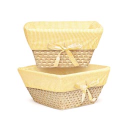 Natural Woven Basket Set with Yellow Gingham Liners