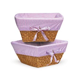 Honey Woven Basket Set with Lilac Gingham Liners