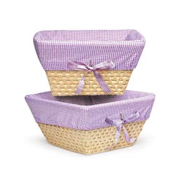 Natural Woven Basket Set with Lilac Gingham Liners