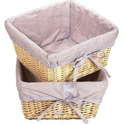 Natural Basket Set with Lilac Gingham Liners
