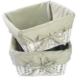 White Basket Set with Sage Gingham Liners