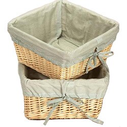 Natural Basket Set with Sage Gingham Liners
