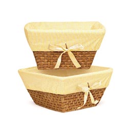Honey Woven Basket Set with Yellow Gingham Liner