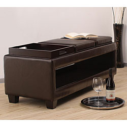 Flip-top Dark Brown Leather Storage Bench