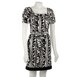 Max & Cleo Women's Belted Vintage Print Dress