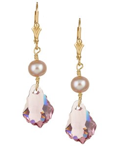 Charming Life 14k Goldfill Lavender Baroque Crystal and Pearl Earrings (7 mm)