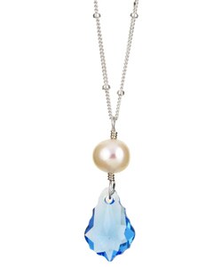 Sterling Silver Blue Baroque Crystal and Pearl Necklace (7 mm)