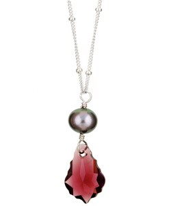 Sterling Silver Amethyst Baroque Crystal and Pearl Necklace (7-7.5 mm)