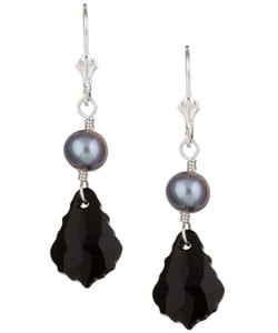 Sterling Silver Black Baroque Crystal and Pearl Earrings (7 mm)