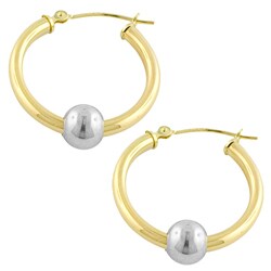 14k Yellow Gold Hoop and White Gold Ball Earrings