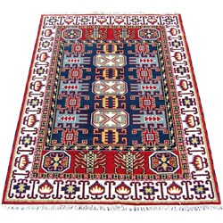 Indo Kazak Hand-knotted Navy/ Ivory Rug (5' x 7')
