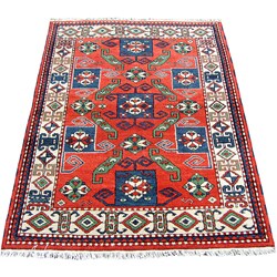 Indo Kazak Hand-knotted Red/ Ivory Rug (5' x 7')