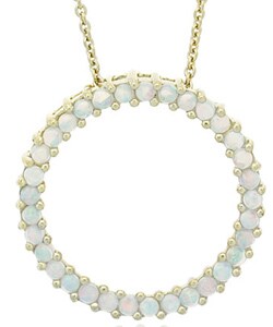 18k Gold Overlay Created Opal Circle Necklace