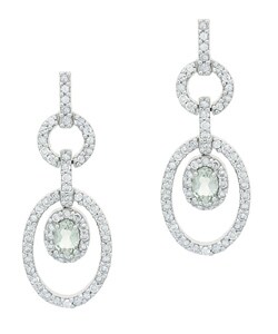 Sterling Silver Green Amethyst and CZ Oval Earrings
