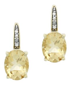 18k Gold Overlay Citrine and Diamond Accent  Earrings