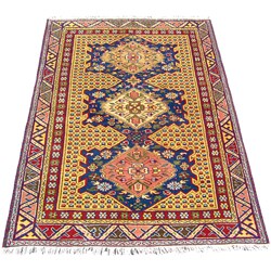 Indo Kazak Hand-knotted Gold/ Red Rug (5' x 7')
