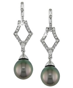 14k Gold Tahitian Pearl and 1/2ct TDW Diamond Earrings (G-H-I, I1-I2) (9-10 mm)