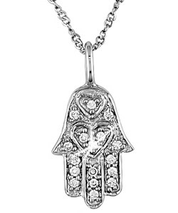 14k White Gold Diamond Accent Hamsa Necklace