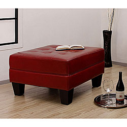 Leather Tufted Ottoman Burnt Red