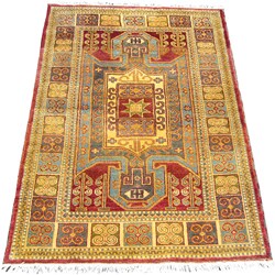 Indo Kazak Hand-knotted Red/ Gold Rug (4' x 6')