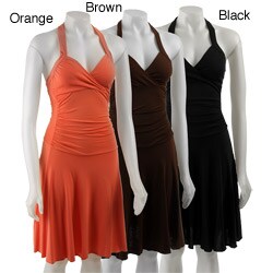 Ruby Women's Shirred Cross-front Halter Dress