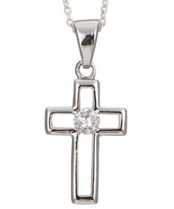 Sterling Silver 18-inch CZ Cross Necklace