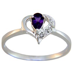 Sterling Silver Heart Ring with Amethyst or Garnet (China)