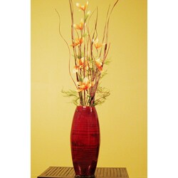 Bamboo Cylinder Vase with Orange/ Red Lilies