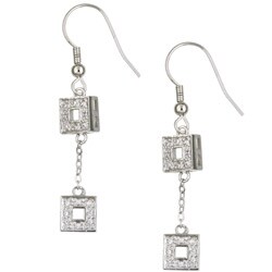 Double-square Dangle Cubic Zirconia Earrings