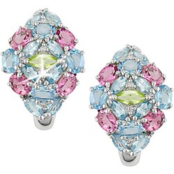 14k Gold 1/10ct TDW Diamond and Multi-gemstone Cluster Earrings (H-I, I1-I2)