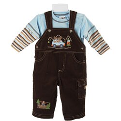 Good Lad Infant Boy's Brown Overalls and Shirt Set