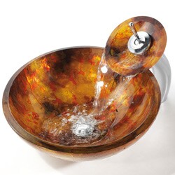 Kraus Amber Glass Vessel Sink and Waterfall Faucet