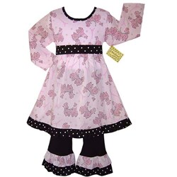 AnnLoren Girl's French Poodle 2-piece Dress Outfit