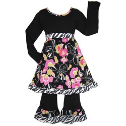 AnnLoren Girl's Chic Floral and Zebra 2-piece Dress Outfit