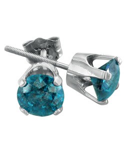 14k Gold 1/4ct TDW Blue Diamond Stud Earrings (I1-I2)