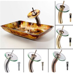 Kraus Amber Rectangular Glass Vessel Sink and Waterfall Faucet Combo
