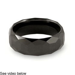 Polished Faceted Black-plated Tungsten Ring