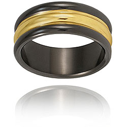 Gold and Black-plated Polished Titanium Ring