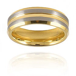 Beveled Edge Grooved Goldplated Tungsten Ring