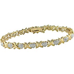 Goldplated Sterling Silver 'Hugs and Kisses' Diamond Bracelet