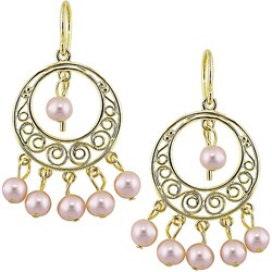 Goldplated Sterling Silver Pink Pearl Chandelier Earrings (5-5.5 mm)
