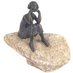 Girl Thinking on Stone Garden Accent