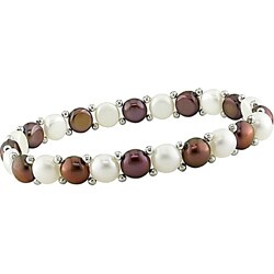 FW Brown and White Pearl Elastic Bracelet (6-7 mm)