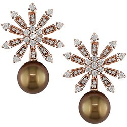 18k Gold Tahitian Pearl/ 1ct TDW Diamond Earrings (G-H-I, SI2-I1) (9-10 mm)