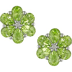 10k Gold Diamond and Peridot Flower Earrings