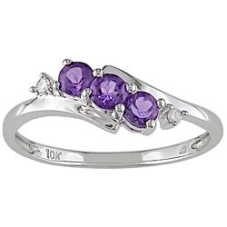 10k White Gold Amethyst and Diamond Accent Ring